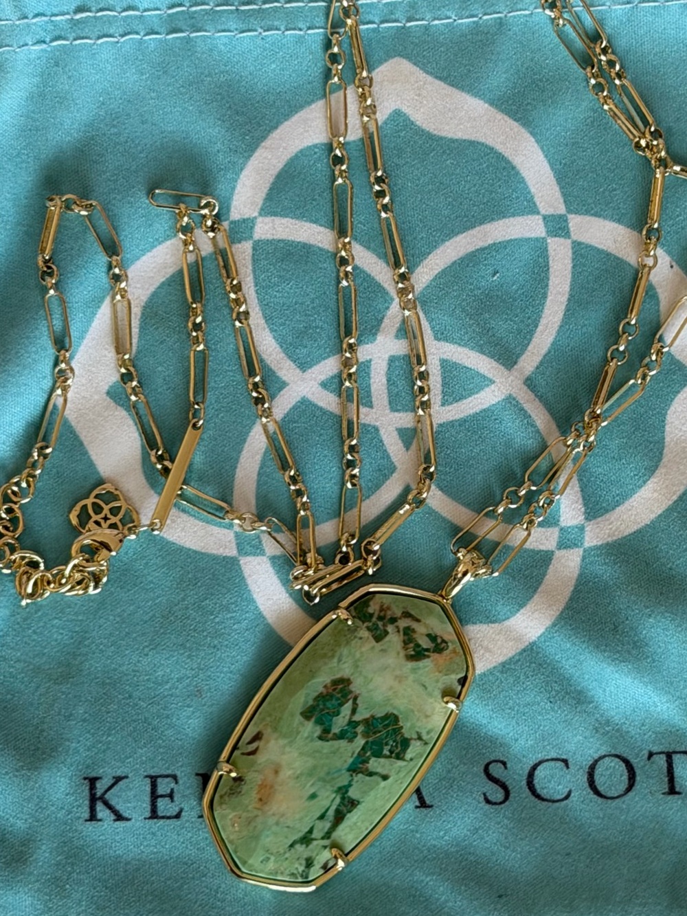 Kendra Scott Faceted Reid Gold Long Pendant Necklace in Sea Green Chrysocolla